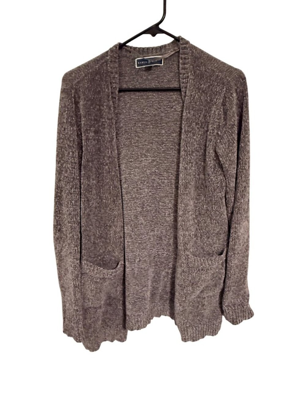 Karen Scott Cardigan Gray Chenille Open Front Pockets Womans M